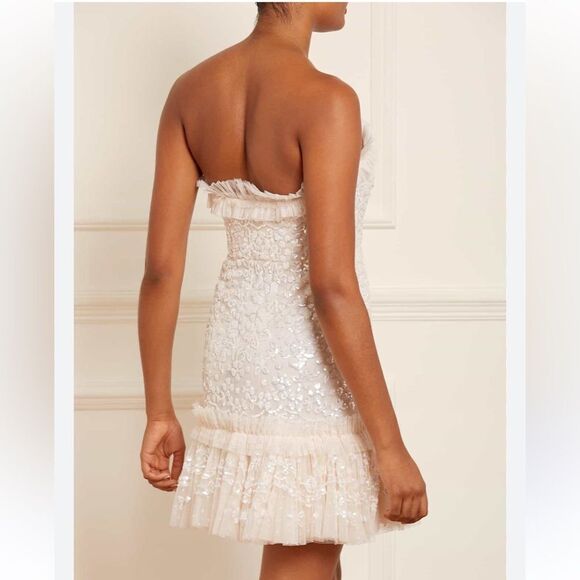 NWT Needle & Thread Regal Rose Gloss Strapless Micro Mini Dress Champagne Size14 - Picture 5 of 14